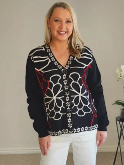 Art Deco Floral Knit - Black/Multi