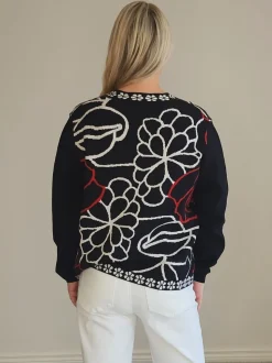 Art Deco Floral Knit - Black/Multi