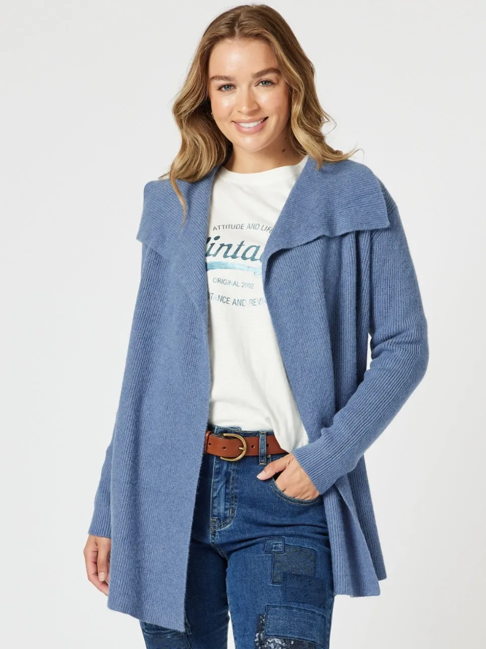 Ava Rib Cardigan - Indigo