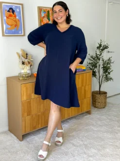 Byron Cotton Dress - Navy