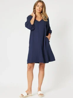 Byron Cotton Dress - Navy