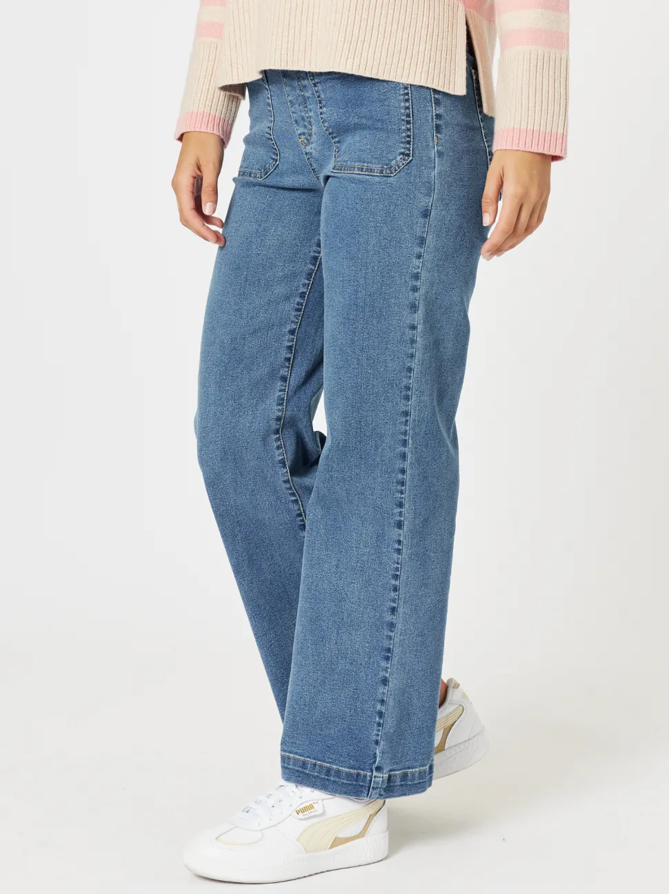 Carpenter Stretch Wide Leg Jean - Washed Denim