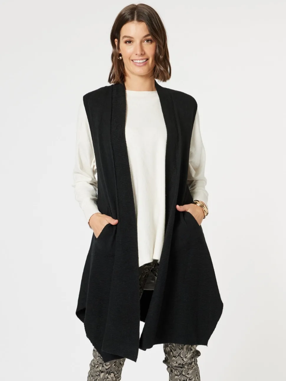 Casa Longline Knit Vest - Black