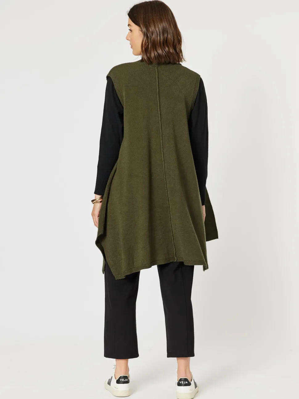 Casa Longline Knit Vest - Khaki