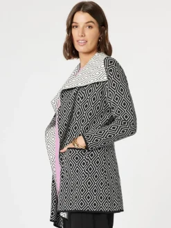 Chevron Knit Cardigan - Black/White