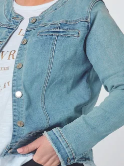 Collarless Denim Jacket - Denim