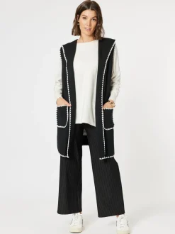 Cosy Contrast Detail Hooded Vest - Black