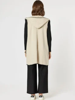 Cosy Contrast Detail Hooded Vest - Natural