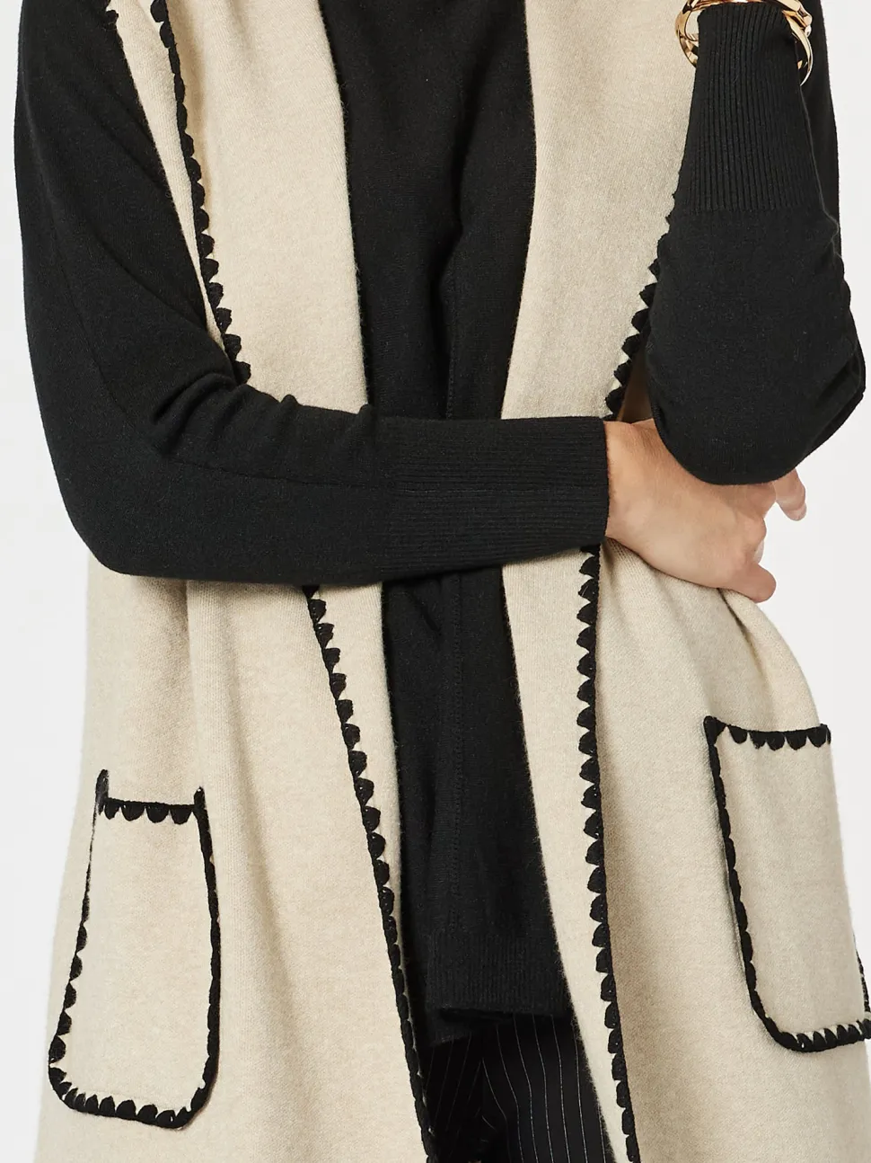 Cosy Contrast Detail Hooded Vest - Natural