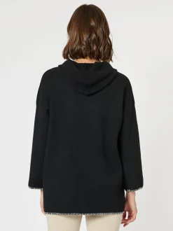 Cosy Hooded Split Front Knit - Black