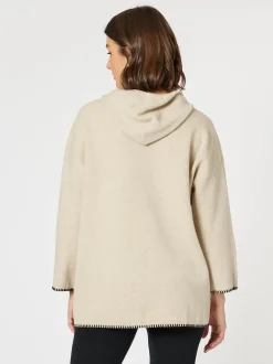 Cosy Hooded Split Front Knit - Natural