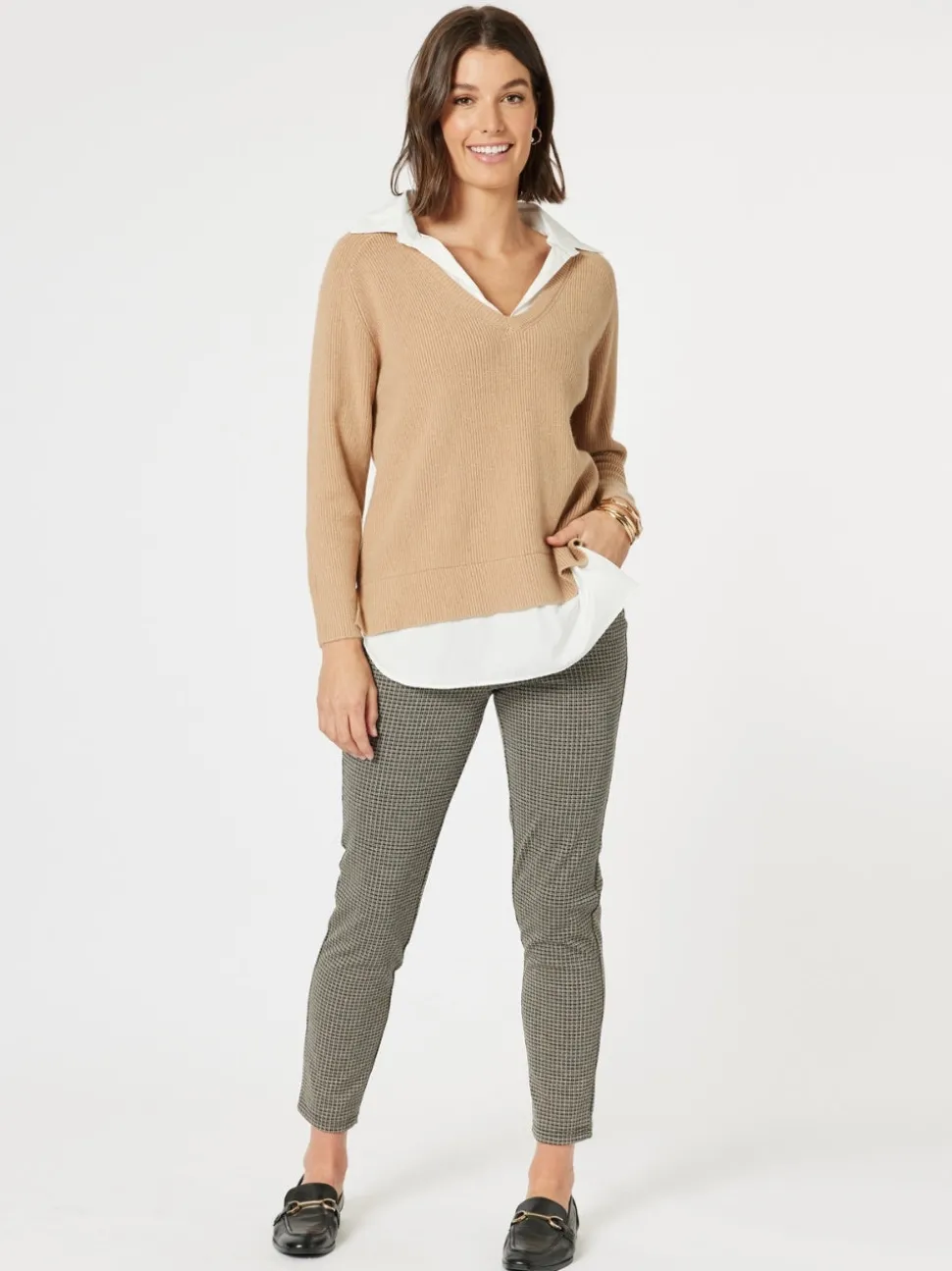 Deux V Neck Knit - Caramel