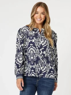 Emily Print Top - Navy/White