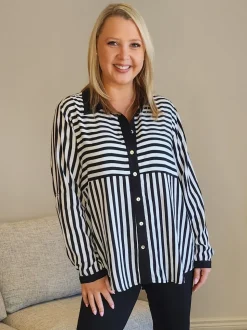 Emmie Stripe Print Shirt - Black/White