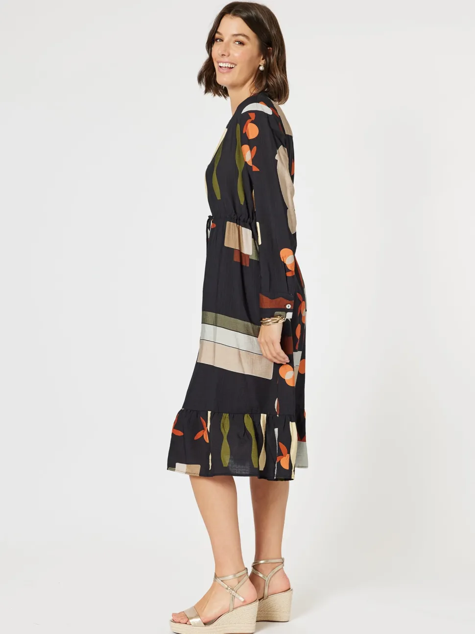 Galleria Print Button Dress - Black Multi