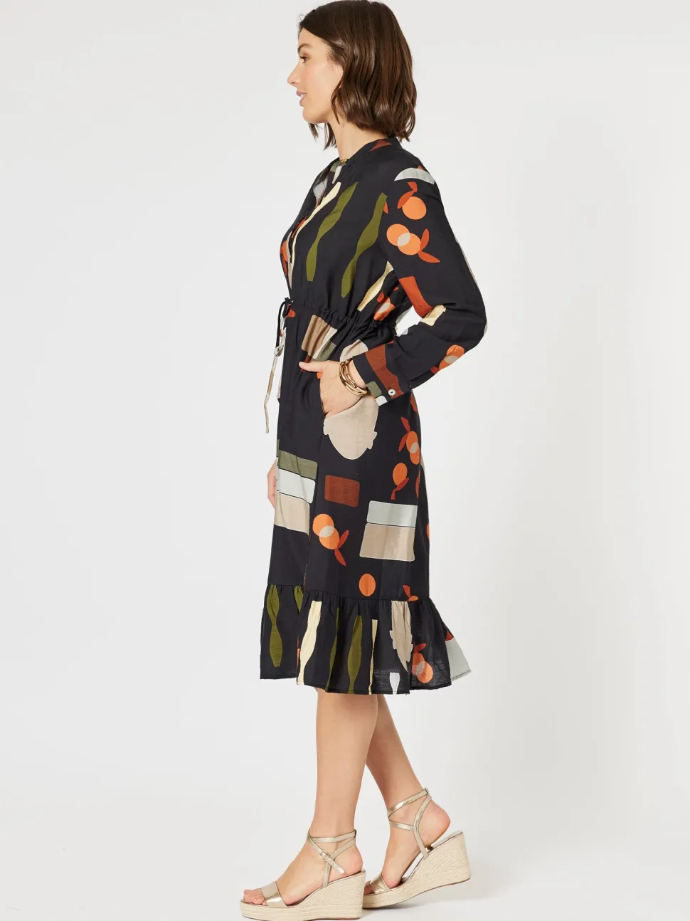Galleria Print Button Dress - Black Multi