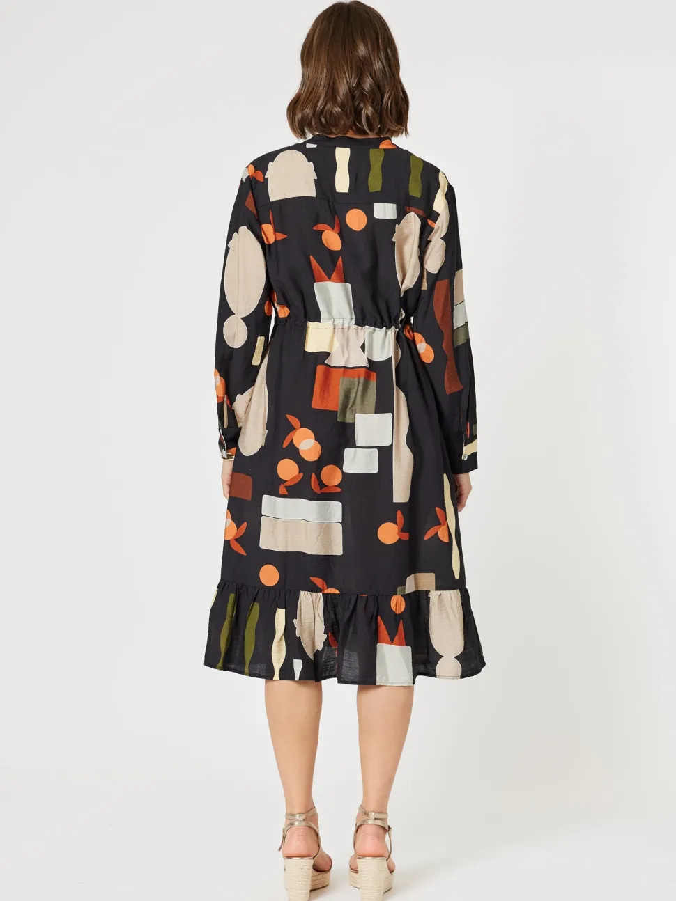 Galleria Print Button Dress - Black Multi