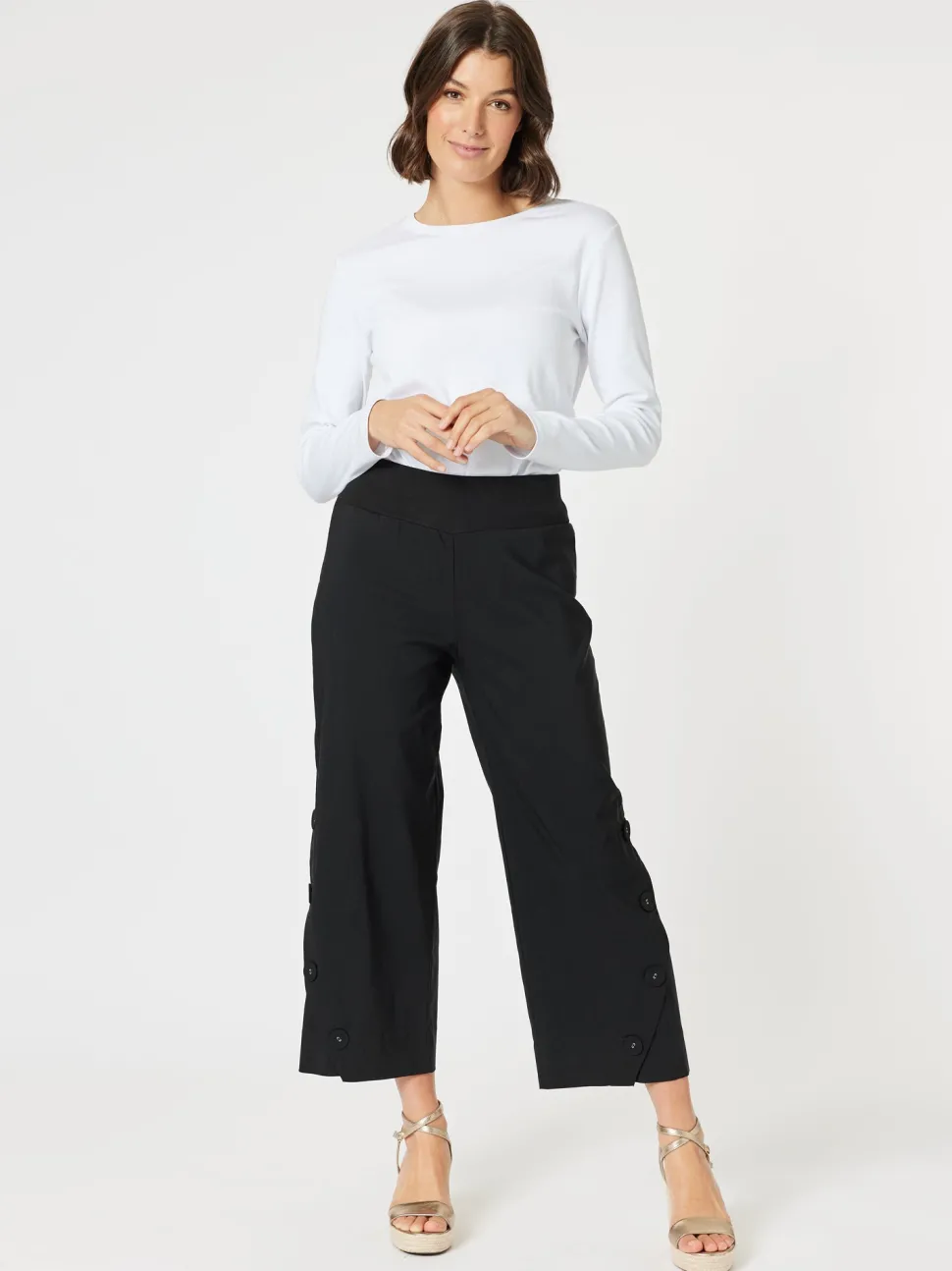Gallery Wide Leg Button Pant - Black