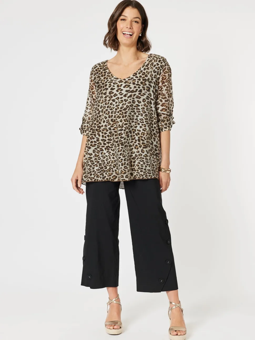 Gallery Wide Leg Button Pant - Black