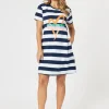 Heart Stripe Print Dress - Orange