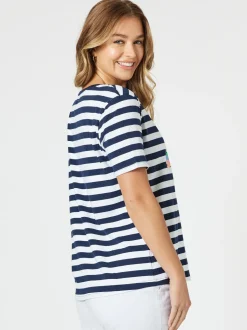 Heart Stripe Print Tee - Orange