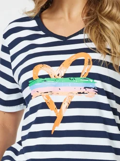 Heart Stripe Print Tee - Orange
