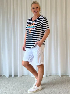 Heart Stripe Print Tee - Orange