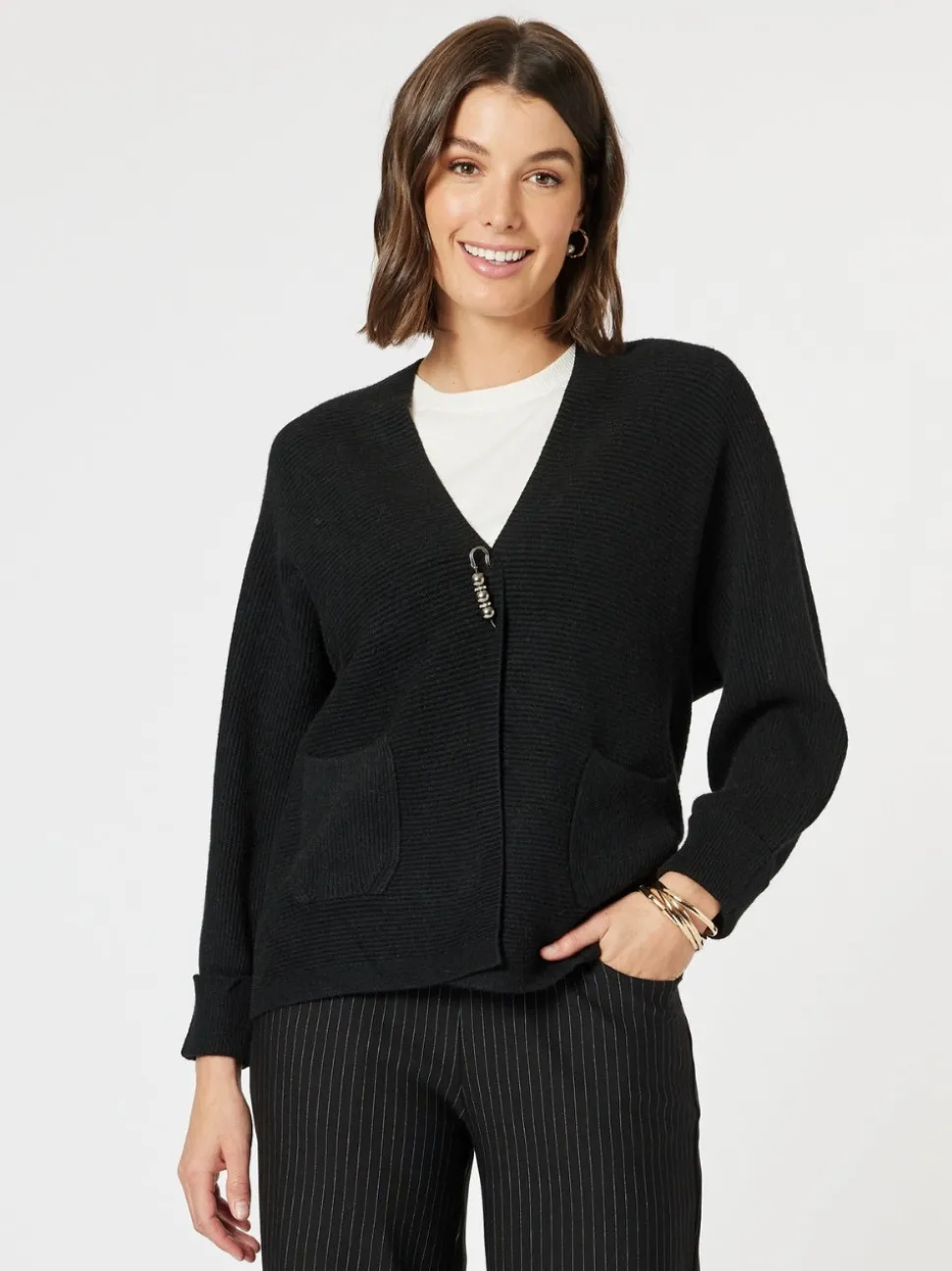 Highland Rib Cardigan - Black