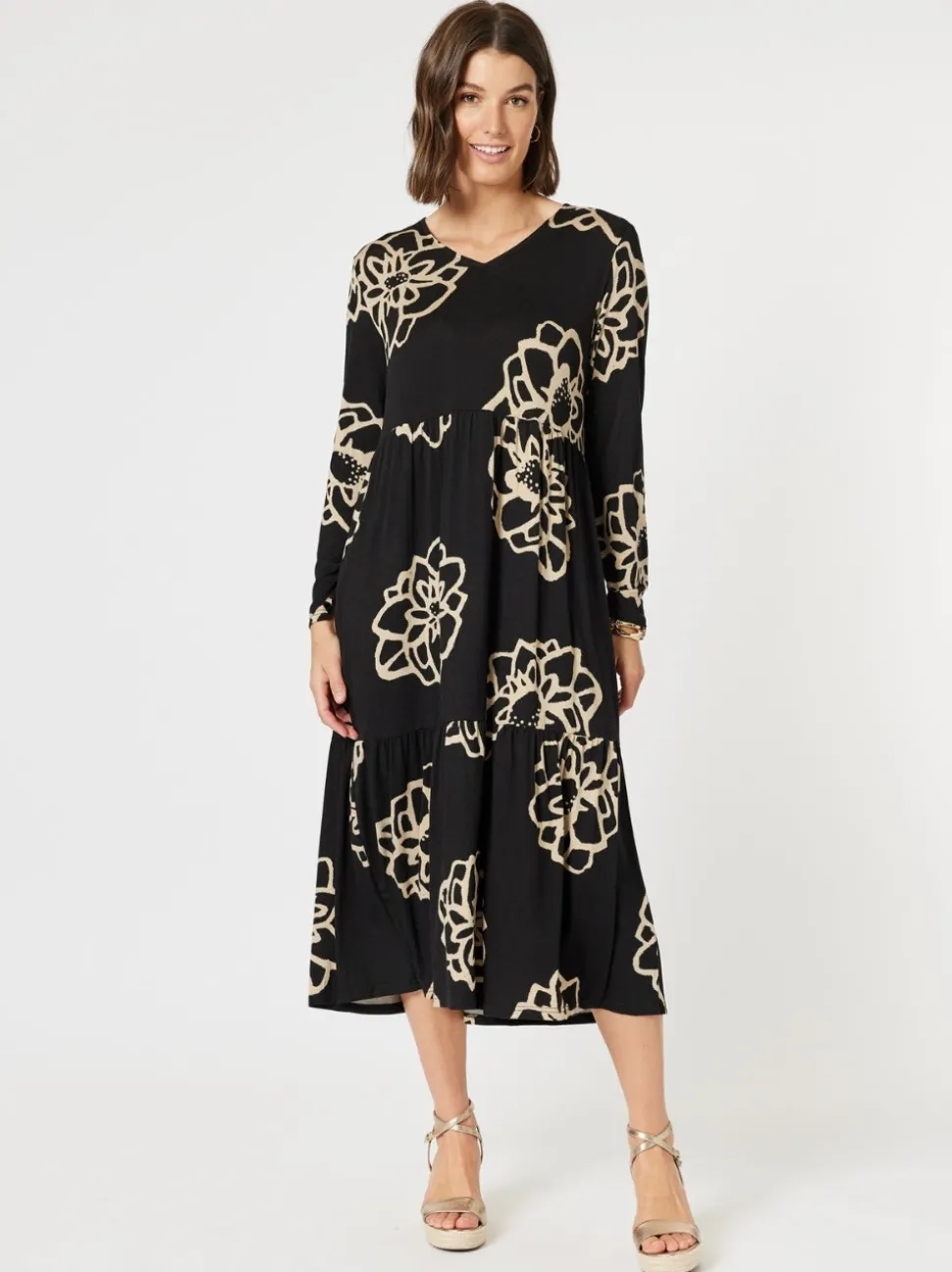 Louvre Floral Print Dress - Black/Natural