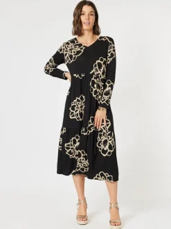 Louvre Floral Print Dress - Black/Natural