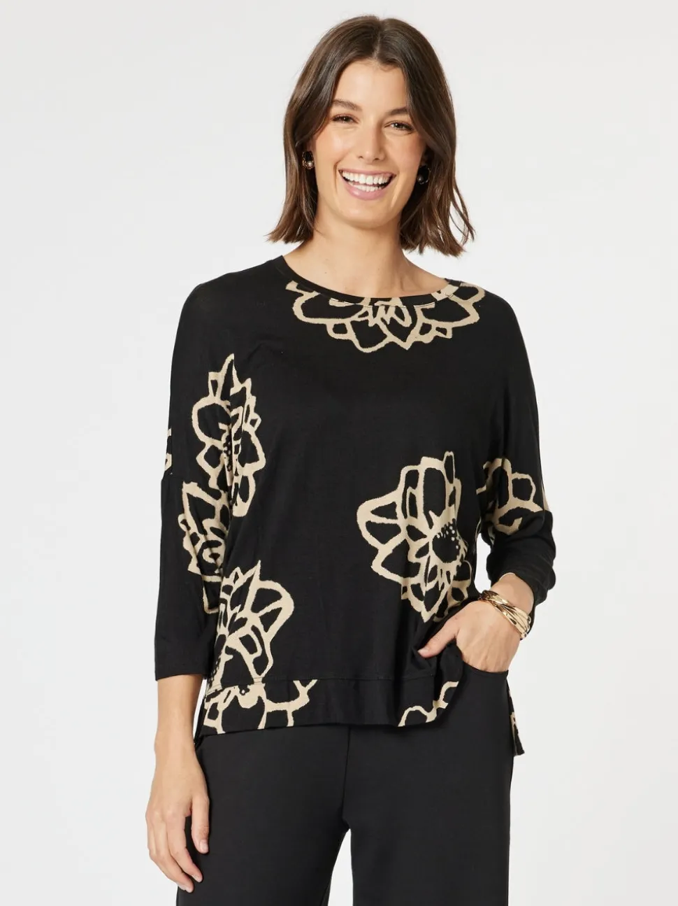 Louvre Floral Top - Black/Natural