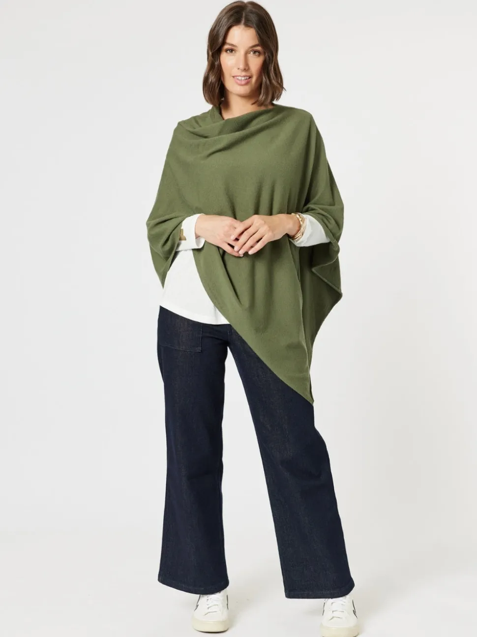 Macy Knit Poncho -Khaki