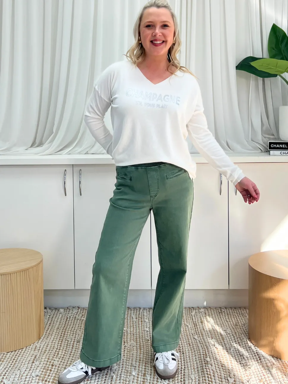 Maddy High Rise Wide Leg Jean - Khaki
