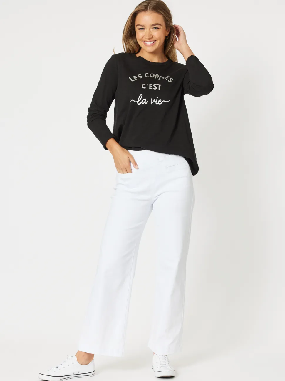 Maddy High Rise Wide Leg Jean - White