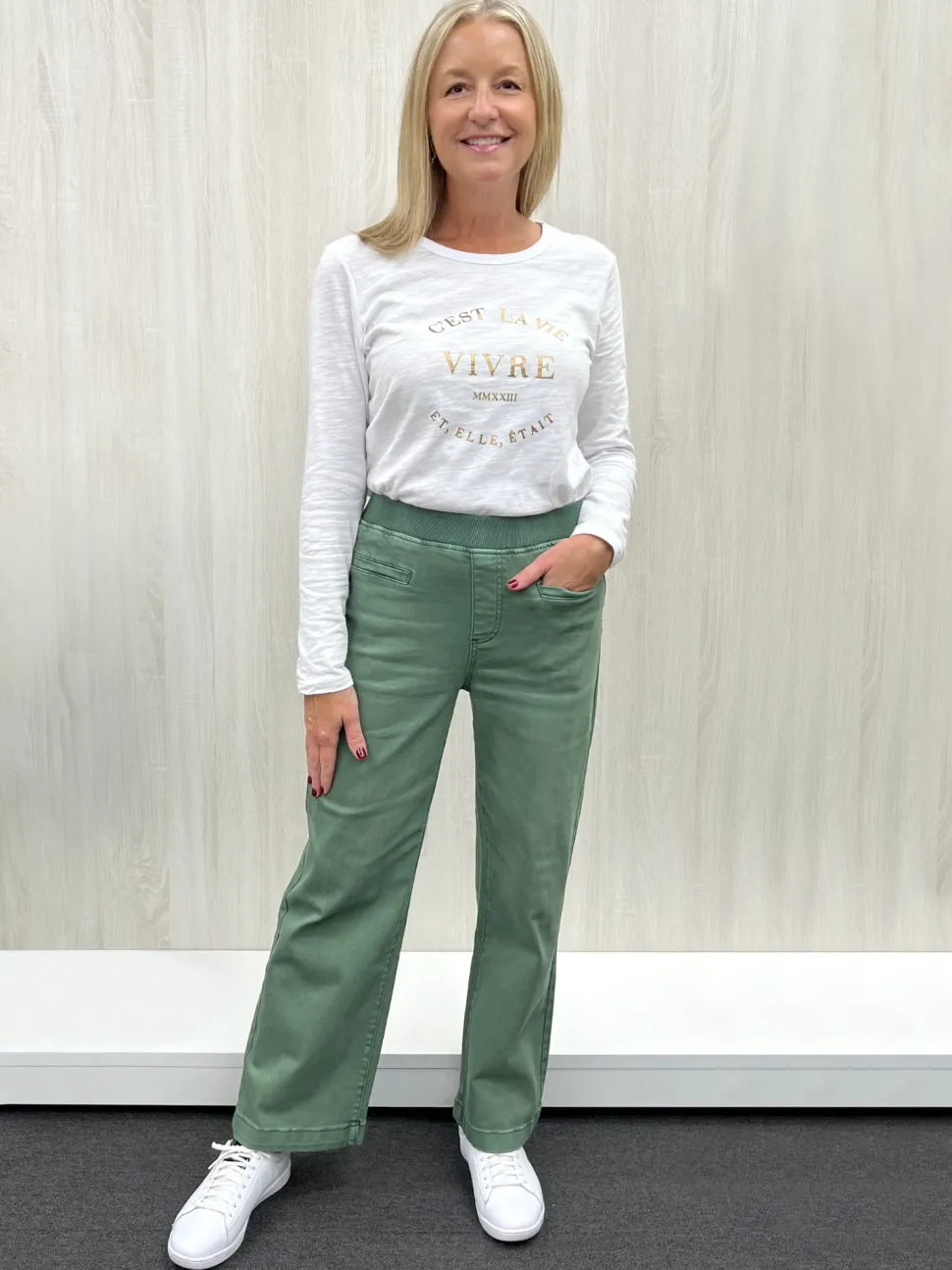 Maddy High Rise Wide Leg Jean - Khaki