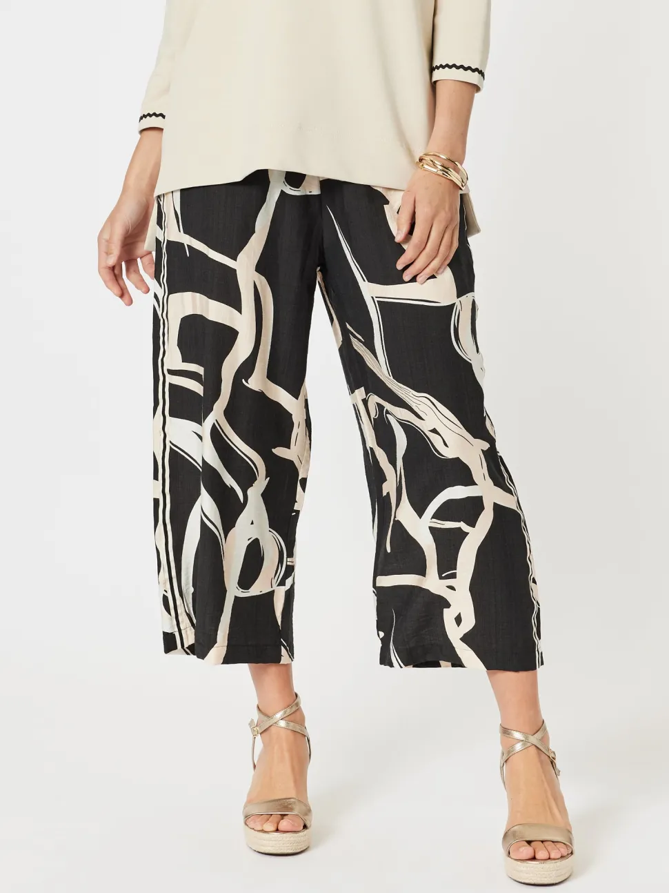 Matisse Print Wide Leg Pant - Black/Natural