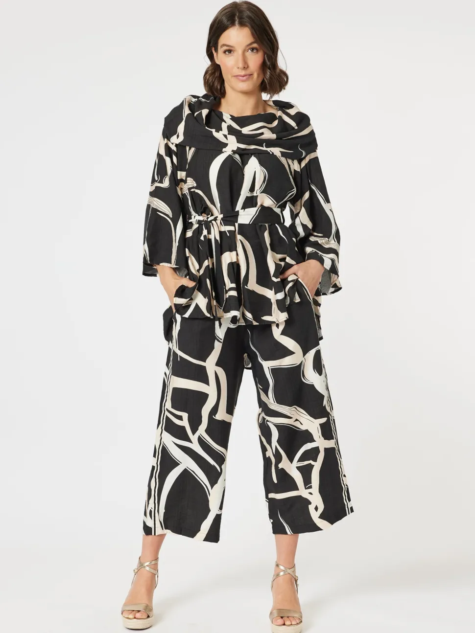 Matisse Print Wide Leg Pant - Black/Natural