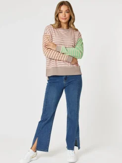 Maxwell Stripe Print Sweatshirt - Coral Multi