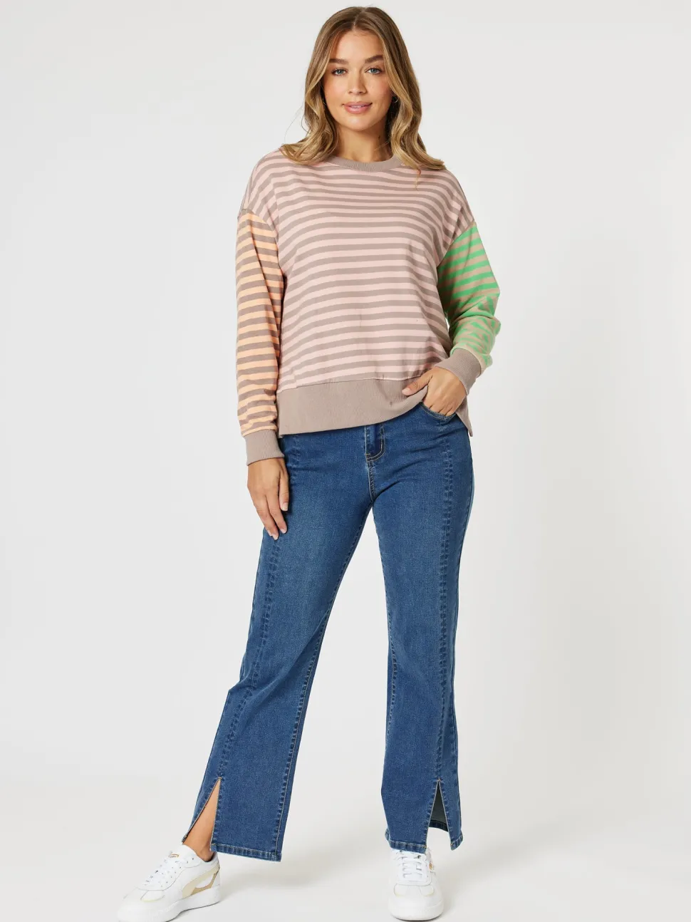 Maxwell Stripe Print Sweatshirt - Coral Multi