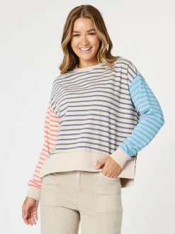 Maxwell Stripe Print Sweatshirt - Blue/Multi