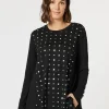 Metallic Print Long Sleeve Tee - Black/Silver