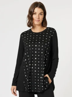 Metallic Print Long Sleeve Tee - Black/Silver