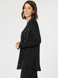 Metallic Print Long Sleeve Tee - Black/Silver