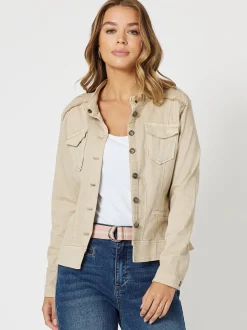 Military Style Denim Jacket - Natural
