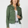 Military Style Denim Jacket - Khaki