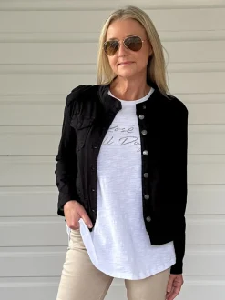 Military Style Denim Jacket - Black