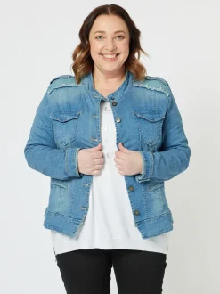 Military Style Denim Jacket - Denim