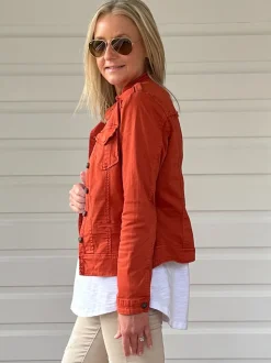 Military Style Denim Jacket - Maple