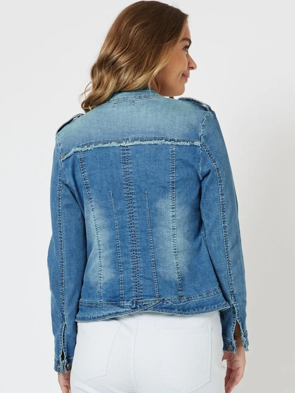 Military Style Denim Jacket - Denim