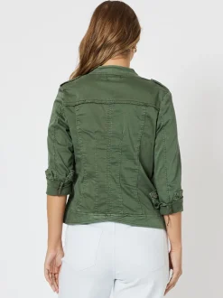 Military Style Denim Jacket - Khaki